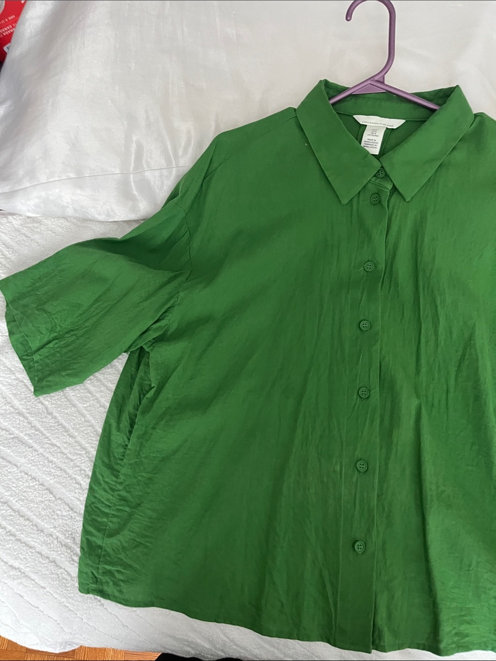 H&M Green Short-Sleeve Button-Down Shirt